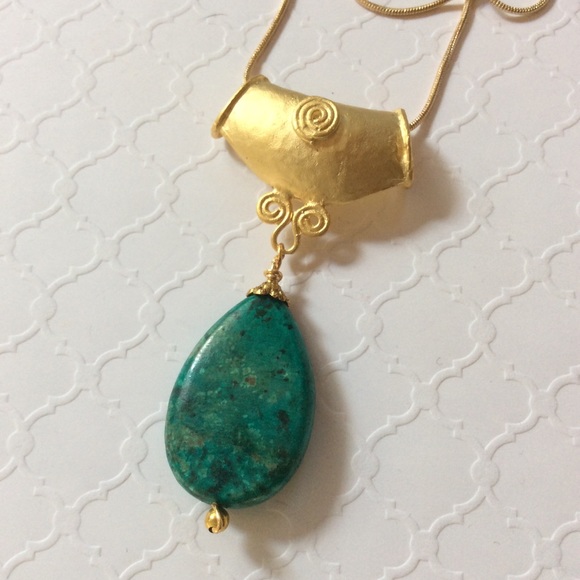 14k Turquoise Pendant Necklace - Picture 2 of 7